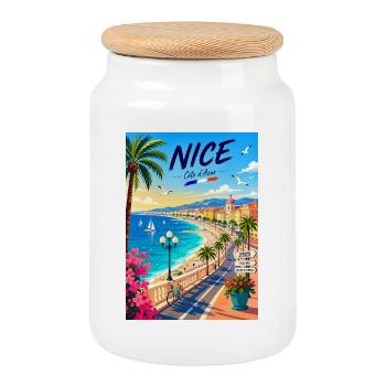 Nice Côte d'Azur Promenade - Boîte à biscuits avec couvercle en bois - blanc - Devant