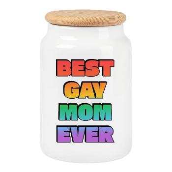 Meilleur texte Rainbow Mom De tous les temps - Boîte à biscuits avec couvercle en bois - blanc - Devant