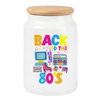 Retro Back to the 80s Vintage Design - Cookie Jar with Wooden Lid - white - Front