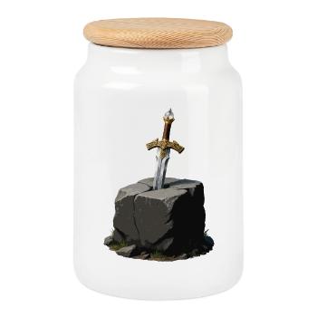 Épée dans le Rocher Excalibur - Boîte à biscuits avec couvercle en bois - blanc - Devant