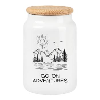 Black surface unique - Cookie Jar with Wooden Lid - white - Front