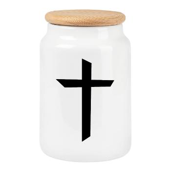 Christian Cross - Cookie Jar with Wooden Lid - white - Front