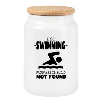 I Go Swimming Progress is Build not found - Cookie Jar with Wooden Lid - white - Front