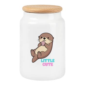 KuschelOtter mit Muschel – Little Cute - Cookie Jar with Wooden Lid - white - Front
