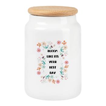 Couronne de fleurs pastel - Boîte à biscuits avec couvercle en bois - blanc - Devant