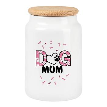 Empreinte de chien DOG MUM avec motif de patte - Boîte à biscuits avec couvercle en bois - blanc - Devant