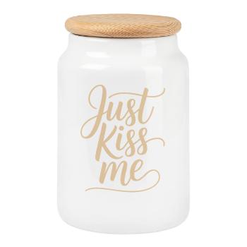 Just Kiss Me Talk Later Küss Mich JGA Single Party - Cookie Jar with Wooden Lid - white - Front