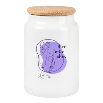 Purple Line Art: Calm in Form - Cookie Jar with Wooden Lid - white - Front