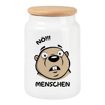 Lustiges Murmeltier Nö Menschen - Keksdose mit Holzdeckel - Weiß - Vorne