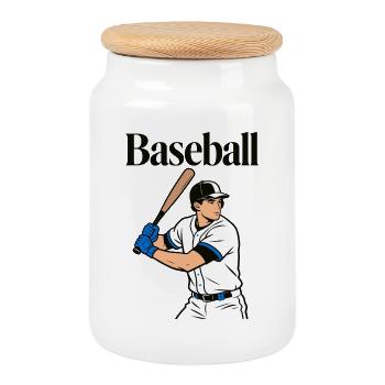 Baseball - Keksdose mit Holzdeckel - Weiß - Vorne