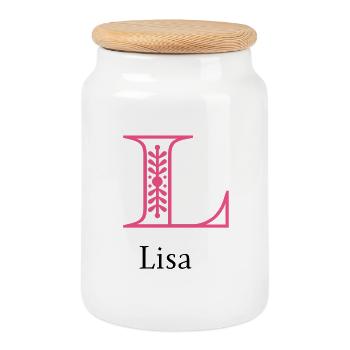 Lily Ornament L-Letter - Cookie Jar with Wooden Lid - white - Front