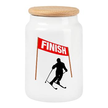 Ski Finish Line - Cookie Jar with Wooden Lid - white - Front