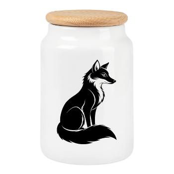 Fox - Cookie Jar with Wooden Lid - white - Front