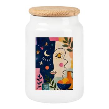 Art sur le visage bohème, jour et nuit - Boîte à biscuits avec couvercle en bois - blanc - Devant