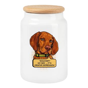 Lustiger Vizsla Mischief Dog – Kreativer Ausdruck - Keksdose mit Holzdeckel - Weiß - Vorne
