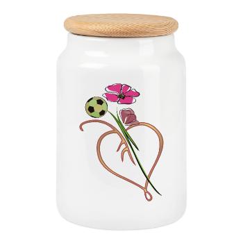 Heart flower with soccer ball - Cookie Jar with Wooden Lid - white - Front