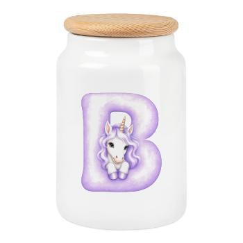Lettre B Licorne Violette - Boîte à biscuits avec couvercle en bois - blanc - Devant