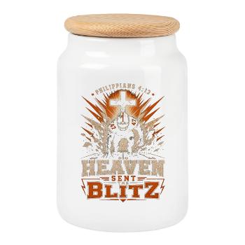 Der Himmel schickt den Blitz Christlicher Football - Keksdose mit Holzdeckel - Weiß - Vorne