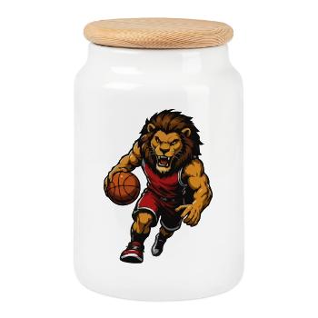 Mascotte du Lion Basketball - Boîte à biscuits avec couvercle en bois - blanc - Devant