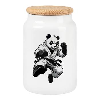 Panda Karate Kämpfer - Keksdose mit Holzdeckel - Weiß - Vorne