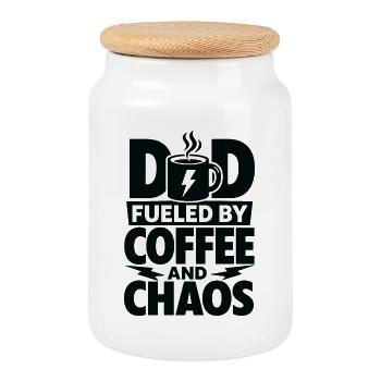Dad Fueled By Coffee And Chaos - Cookie Jar with Wooden Lid - white - Front