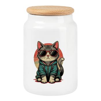 Cadeau rétro pour chats Amateur de chats - Boîte à biscuits avec couvercle en bois - blanc - Devant
