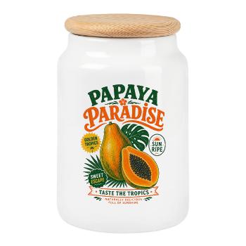 Imprimé tropical Papaya Paradise - Boîte à biscuits avec couvercle en bois - blanc - Devant