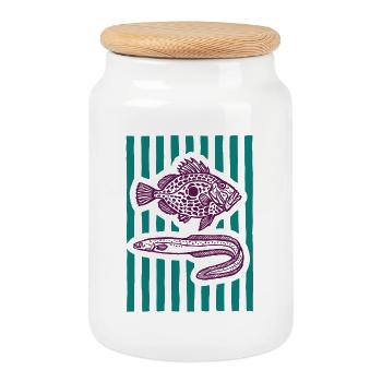 Vapeur de poisson - Boîte à biscuits avec couvercle en bois - blanc - Devant