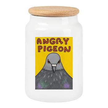 Pigeon en colère - Boîte à biscuits avec couvercle en bois - blanc - Devant