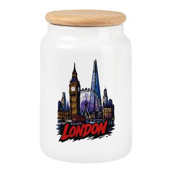 Londons Neon Skyline - Keksdose mit Holzdeckel - Weiß - Vorne