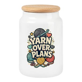 YARN OVER PLANS - Cookie Jar with Wooden Lid - white - Front