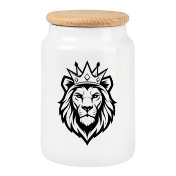 Lion et Couronne - Boîte à biscuits avec couvercle en bois - blanc - Devant