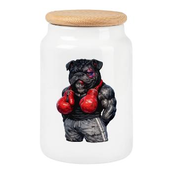 Bulldog Keitje - Keksdose mit Holzdeckel - Weiß - Vorne