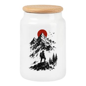 Towards the top - Cookie Jar with Wooden Lid - white - Front