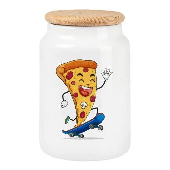 Encouragement du Patineur Pizza Slice - Boîte à biscuits avec couvercle en bois - blanc - Devant