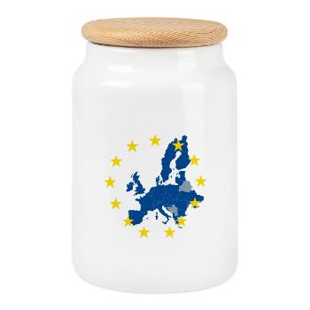 Map of Europe in the EU Star Ring - Cookie Jar with Wooden Lid - white - Front