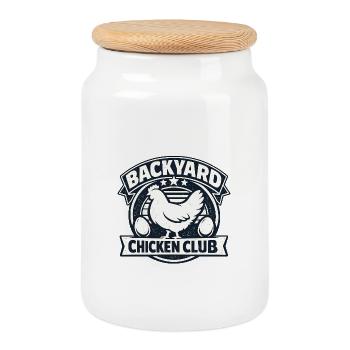 Backyard Chicken Club - Cookie Jar with Wooden Lid - white - Front