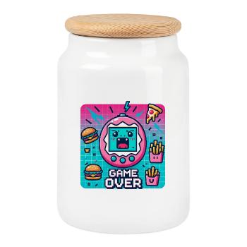 Console Pixel, rétro et snacks - Boîte à biscuits avec couvercle en bois - blanc - Devant