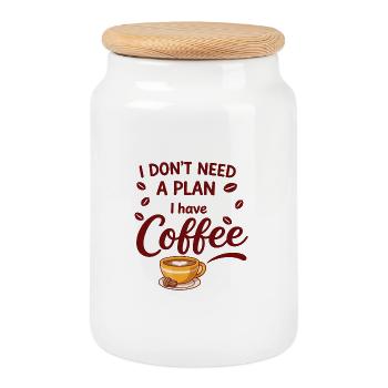 Kaffee zuerst, kein Plan - Keksdose mit Holzdeckel - Weiß - Vorne