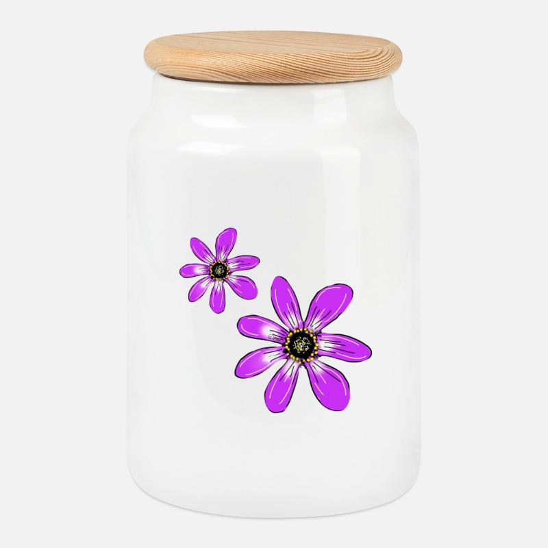 Blumen Pink - Keksdose mit Holzdeckel - Weiß