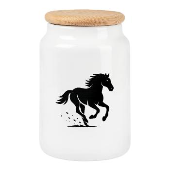 Horse Gallop Silhouette - Cookie Jar with Wooden Lid - white - Front