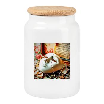 Mask Break Retro Setting - Cookie Jar with Wooden Lid - white - Front