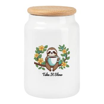 Paresseux glacial - Boîte à biscuits avec couvercle en bois - blanc - Devant