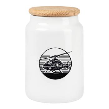 Helicopter in black and white - Cookie Jar with Wooden Lid - white - Front