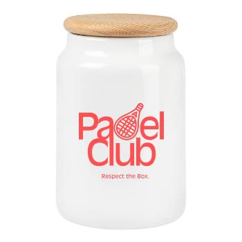Club de padel – Respect la boîte - Boîte à biscuits avec couvercle en bois - blanc - Devant