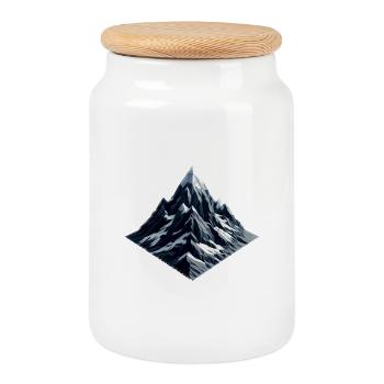Ein Berg mit Schnee im Polygon-Stil - Keksdose mit Holzdeckel - Weiß - Vorne