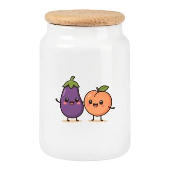 Illustration mignonne d’aubergine et de pêche - Boîte à biscuits avec couvercle en bois - blanc - Devant