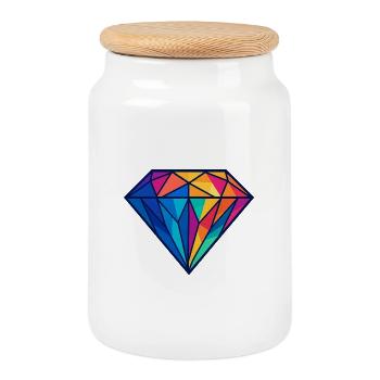 Geometrischer Diamant | Bunt / Regenbogen Design - Keksdose mit Holzdeckel - Weiß - Vorne