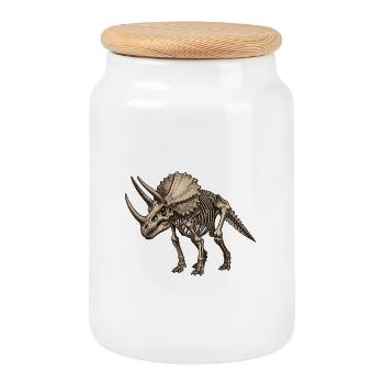 Skeleton Triceratops Illustration - Cookie Jar with Wooden Lid - white - Front