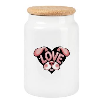 Petit Chien d’amour mignon - Boîte à biscuits avec couvercle en bois - blanc - Devant